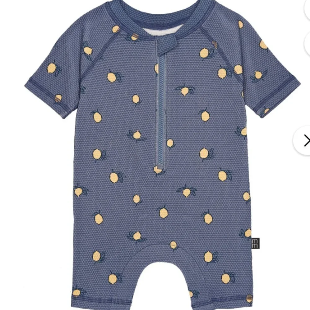 NWT Modern Moments by Gerber Baby Rash Guard Swimsuit Blue Lemons Size 3-6M